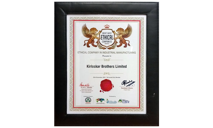 Kirloskar Brothers Limited Wins ‘India’s Most Ethical Company’ Award | ENGINEERING REVIEW |Manufacturing | Industrial Sector Magazine & Portal